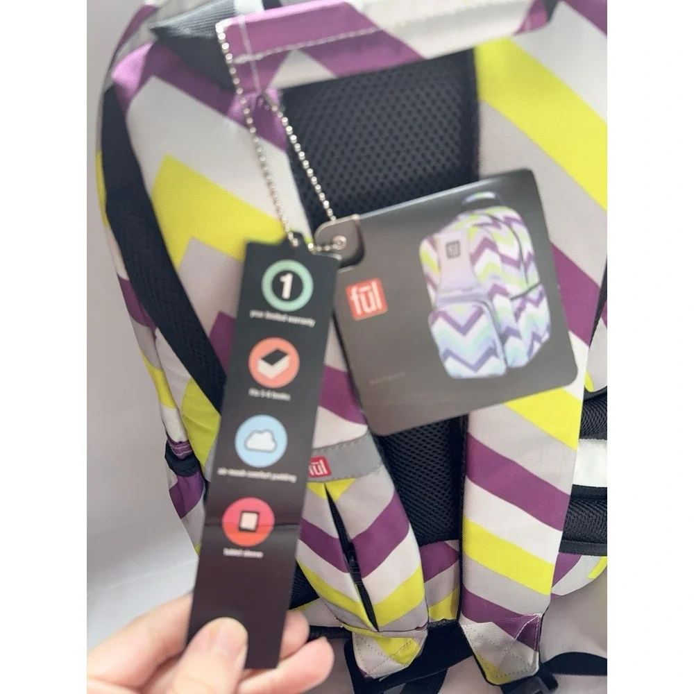 Ful Padded Travel Backpack  Lightweight 18 Inch  Gray‎ Purple Yellow NWT